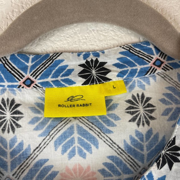 ROLLER RABBIT Blue Printed Button Down 3/4 Sleeve Dress Size L - Picture 5 of 12